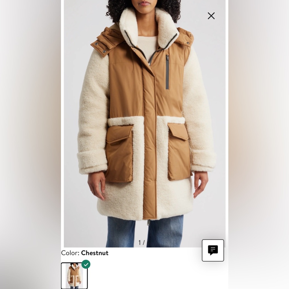UGG Women’s “Kaysin Fleece Trim Down Parka” in Chestnut - Picture 2 of 11